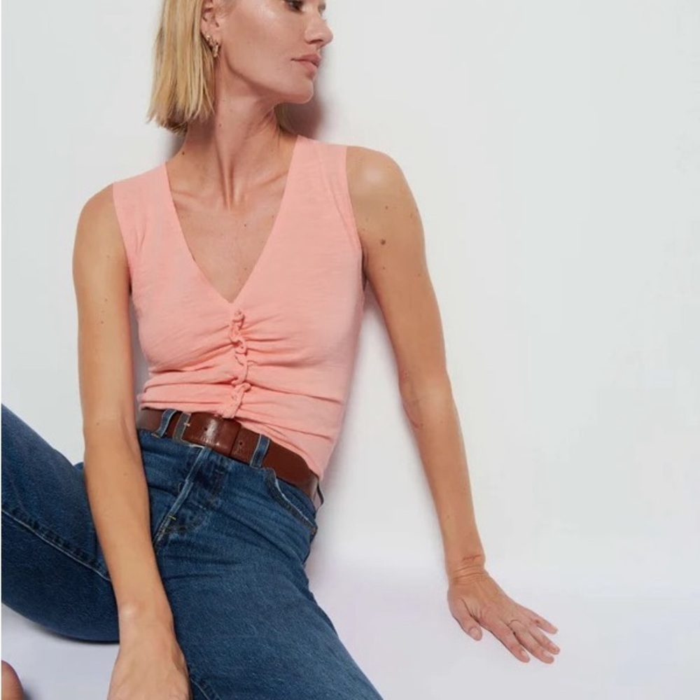 Nation LTD Peach Amber Ruched Cassie Tank - Small - Picture 2 of 8
